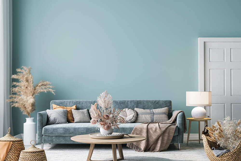 Blue room with furniture