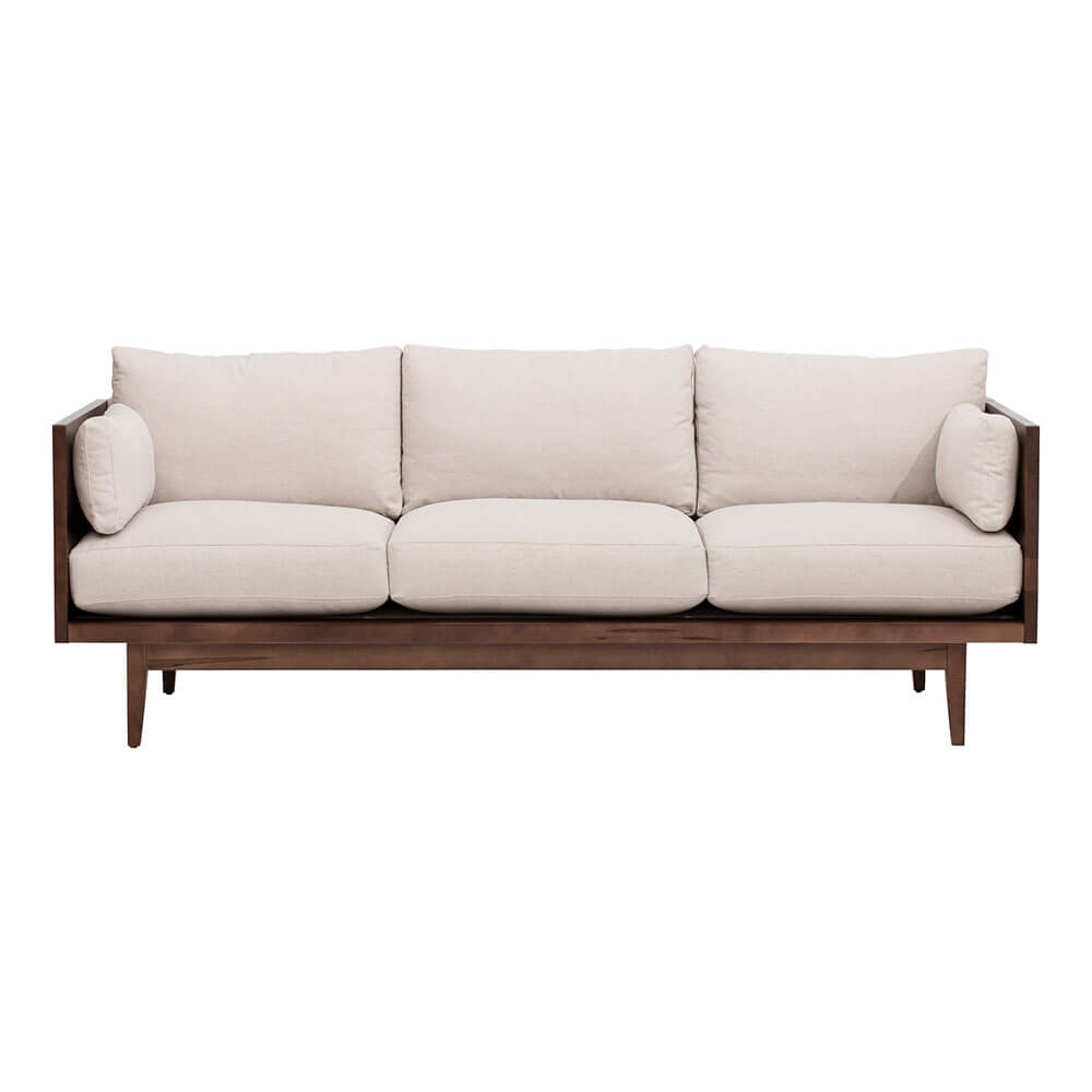 white sofa with brown wood