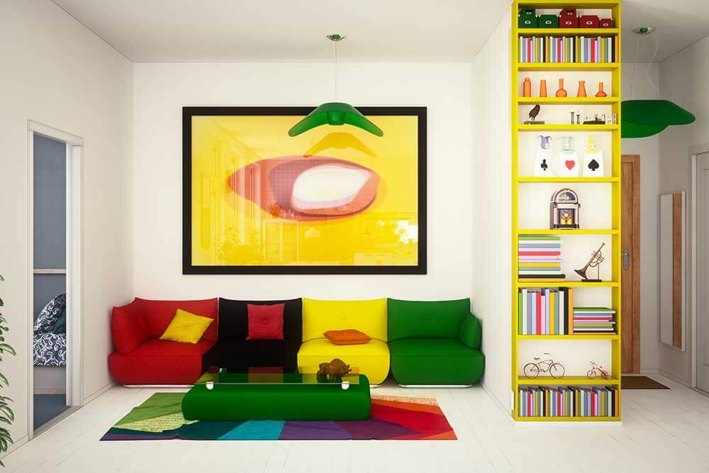 living room with bold colors