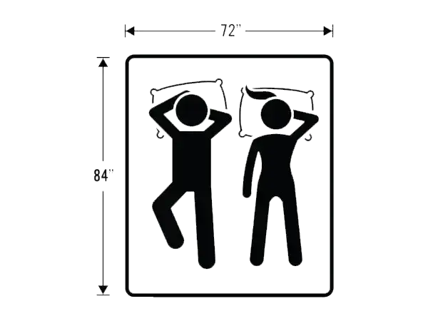 Diagram of king-size bed dimensions with two figures.
