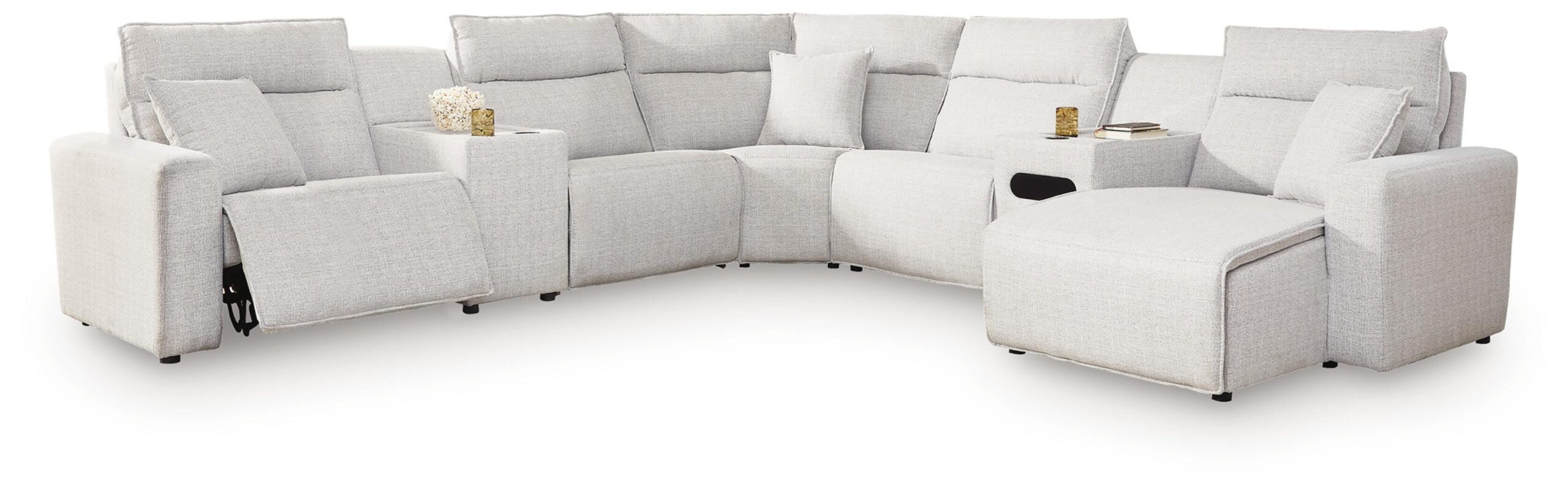 144c4220f6c5fea71c9cc7244ee865b9 Modmax II 7-Piece Power Reclining Sectional with Chaise and Audio Console - Image 1