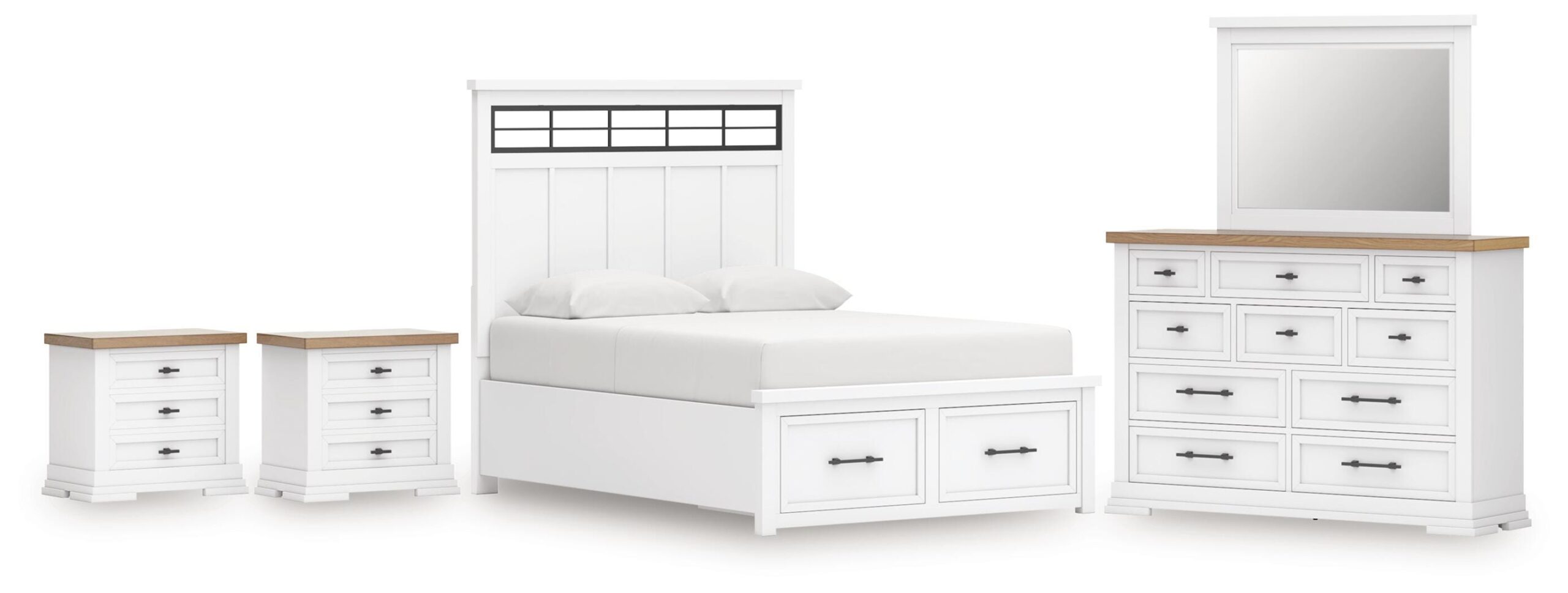 1da29ff312a23c1a9baeef5d5a09b4fd Ashbryn King Panel Bed, Dresser, Mirror and 2 Nightstands - Image 1