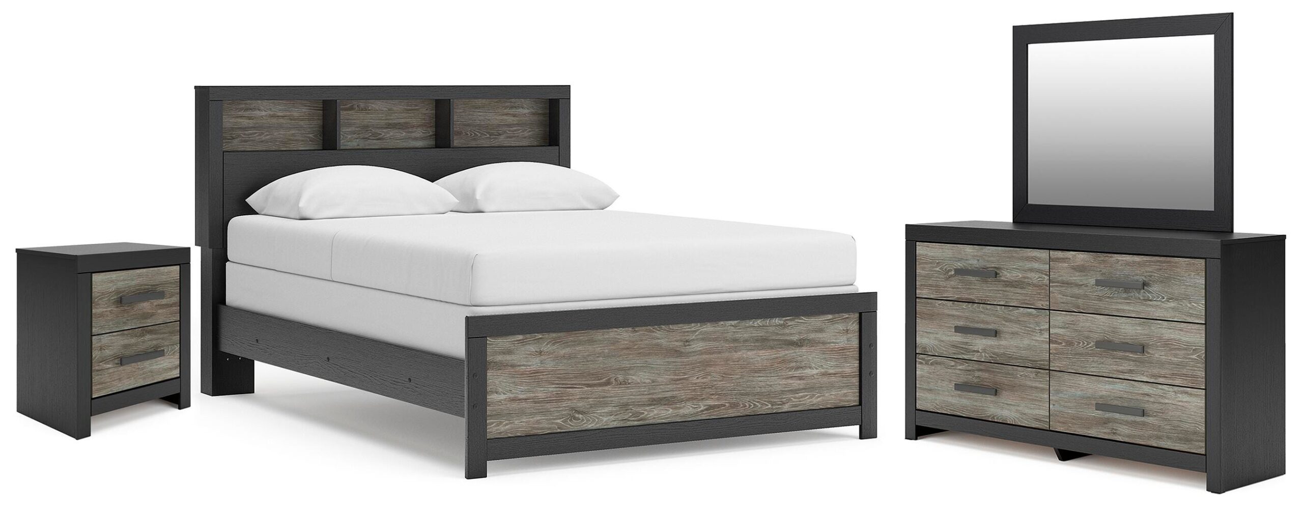 2b229c2c91a1dffa5d413904f9d60954 Broachmyn Queen Bookcase Panel Bed, Dresser, Mirror and Nightstand - Image 1