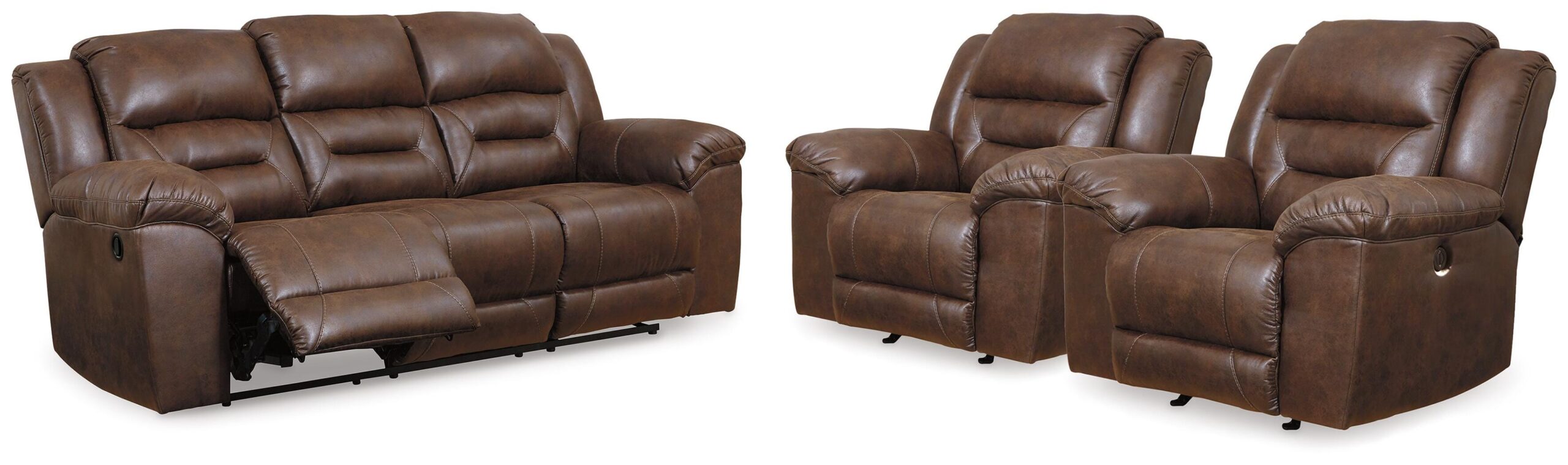 382d0253c30e43c0f940f2c19bad0465 Stoneland Reclining Sofa and 2 Power Recliners - Image 1