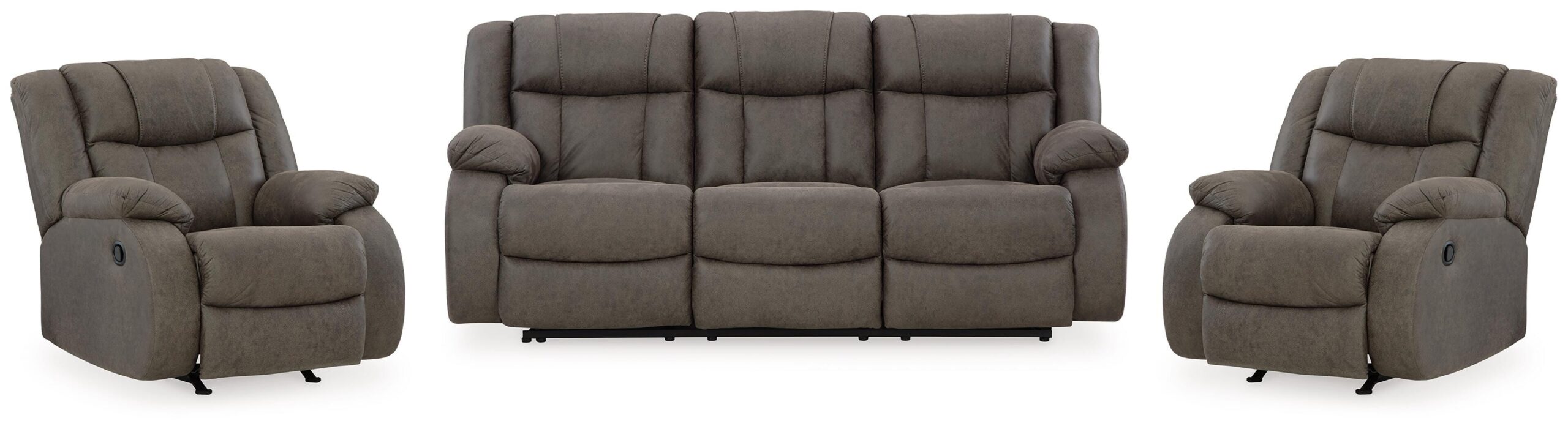 4322f24890874a8ca372e7ff34c93235 First Base Reclining Sofa and 2 Recliners - Image 1