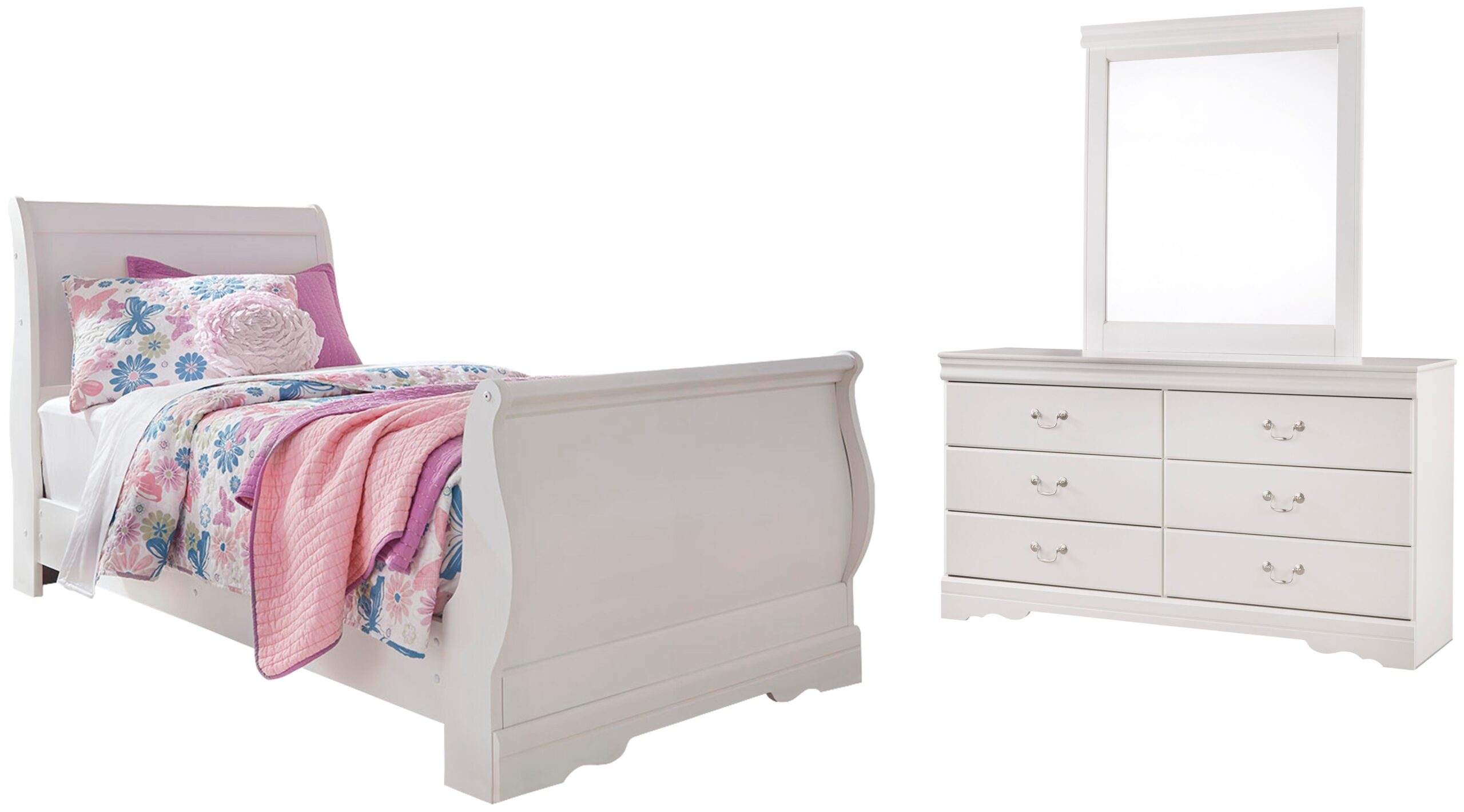 4a1025d36175852e508df46f2cee010d Anarasia Twin Sleigh Bed, Dresser and Mirror - Image 1