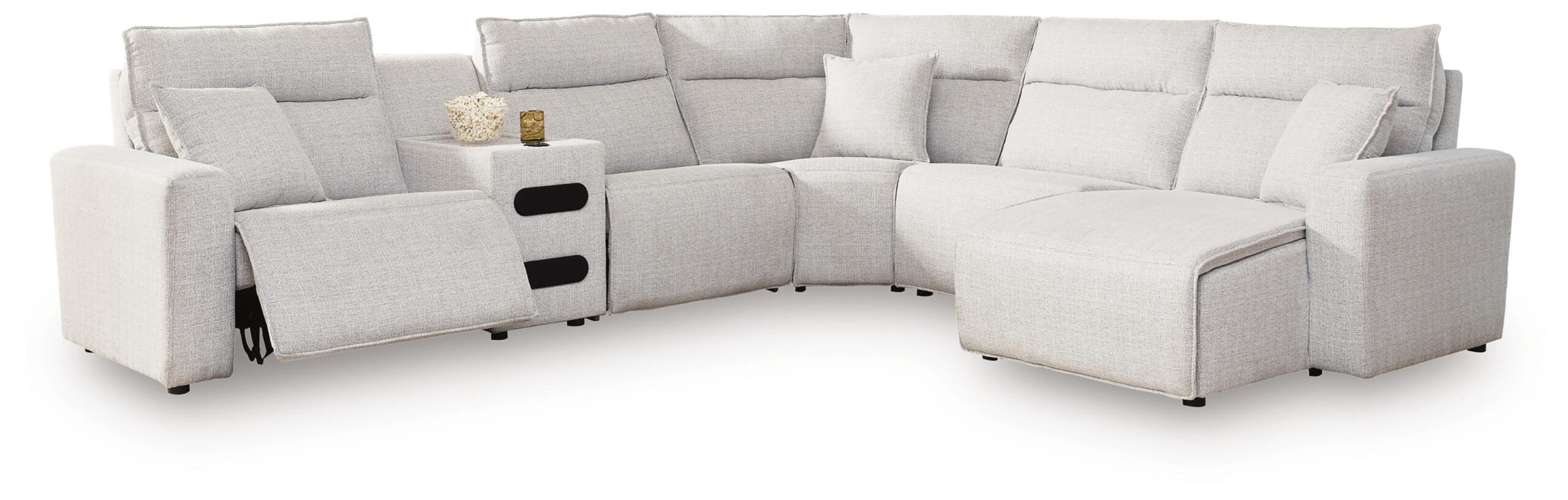 4de4b30335d0515978535e7c0b728b0b Modmax II 6-Piece Reclining Sectional with Chaise and Audio Console - Image 1