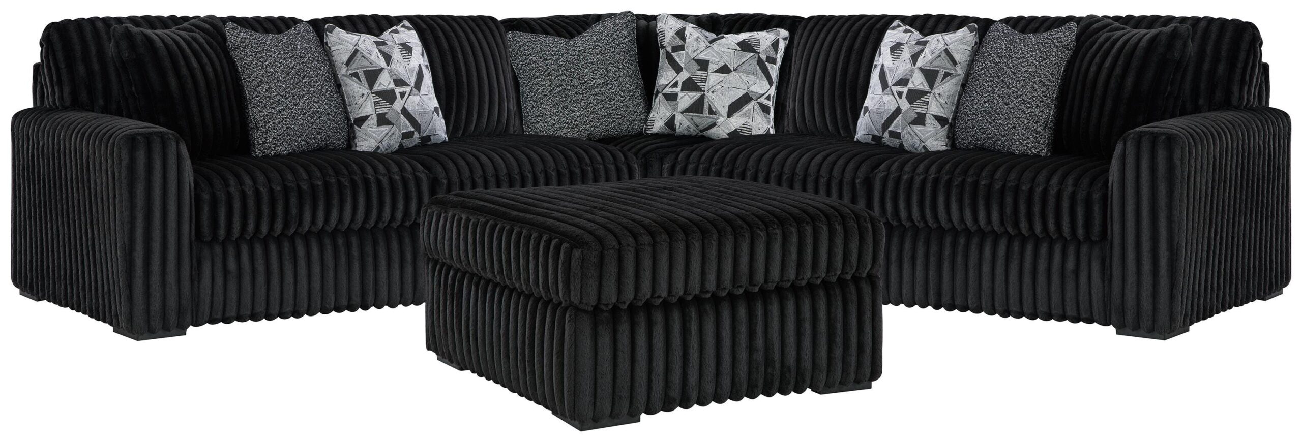 5ee00655315ca97d641377f1cc30db2f Midnight-Madness 3-Piece Sectional and Oversized Ottoman - Image 1