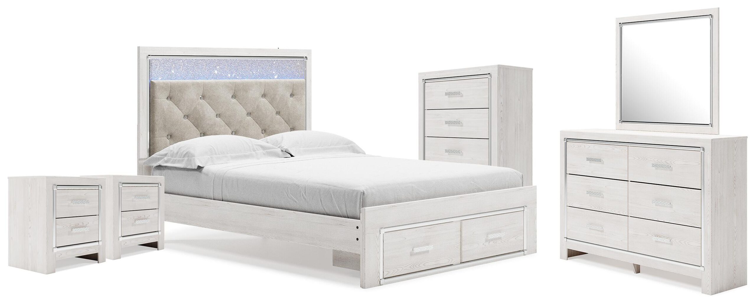 604ab2860f6b40abfc70837bcd9446dc Altyra Queen Storage Bed, Dresser Mirror, Chest and 2 Nightstands - Image 1