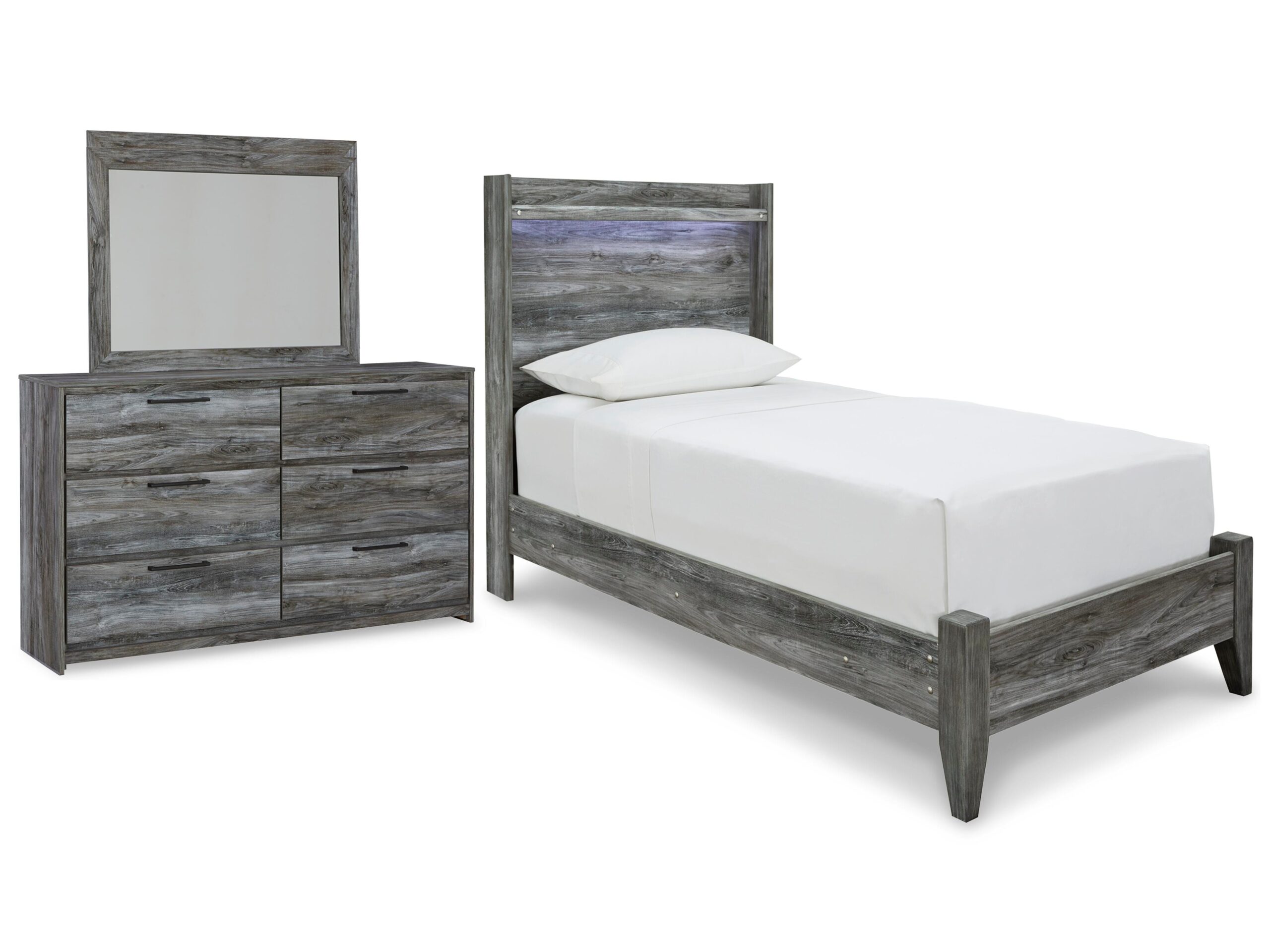 714b865d62eaf8380dab3f1b2033d493 Baystorm Twin Panel Bed, Dresser and Mirror - Image 1