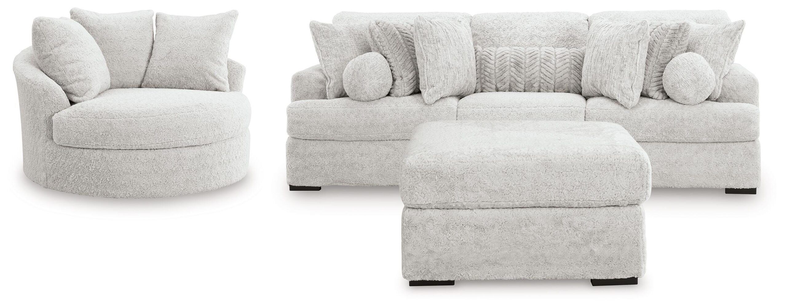 71bcf319ff27a6f0a167751f5eb17c19 Cuddle Plush 3-Piece Sectional, Chair and Ottoman - Image 1