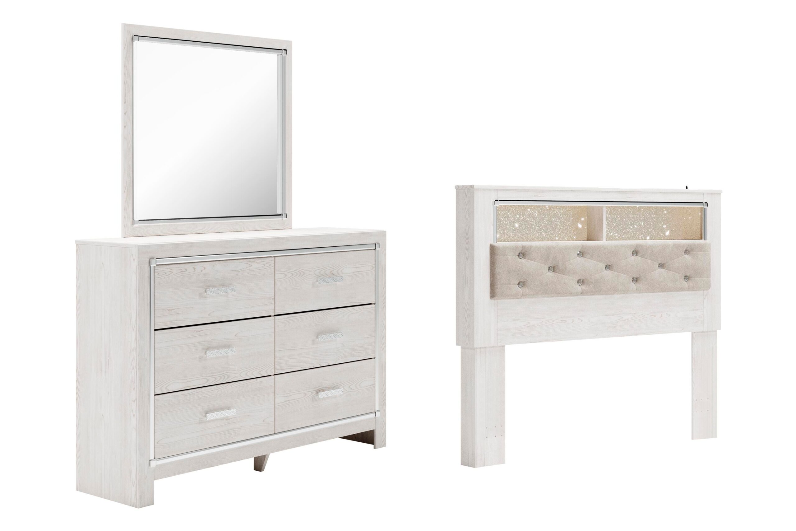 71f580edb53dee21e6be7306f841c2f8 Altyra Queen Bookcase Headboard, Dresser and Mirror - Image 1