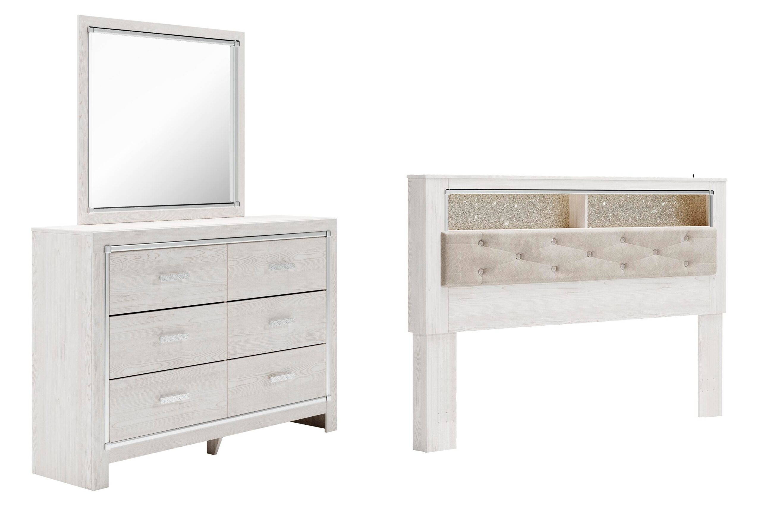 80cf2f82aedc2c620fad20f868fd63ff Altyra King Bookcase Headboard, Dresser and Mirror - Image 1