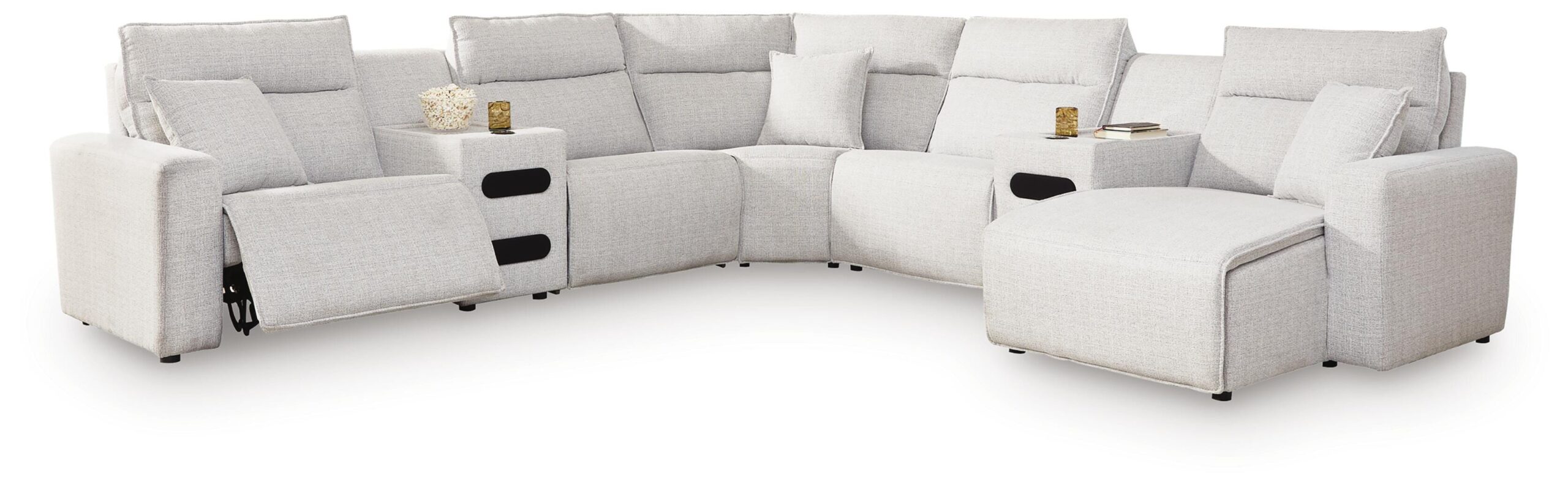 81993235aa85c21da98654e3d527d79e Modmax II 7-Piece Power Reclining Sectional with Chaise and Audio Consoles - Image 1