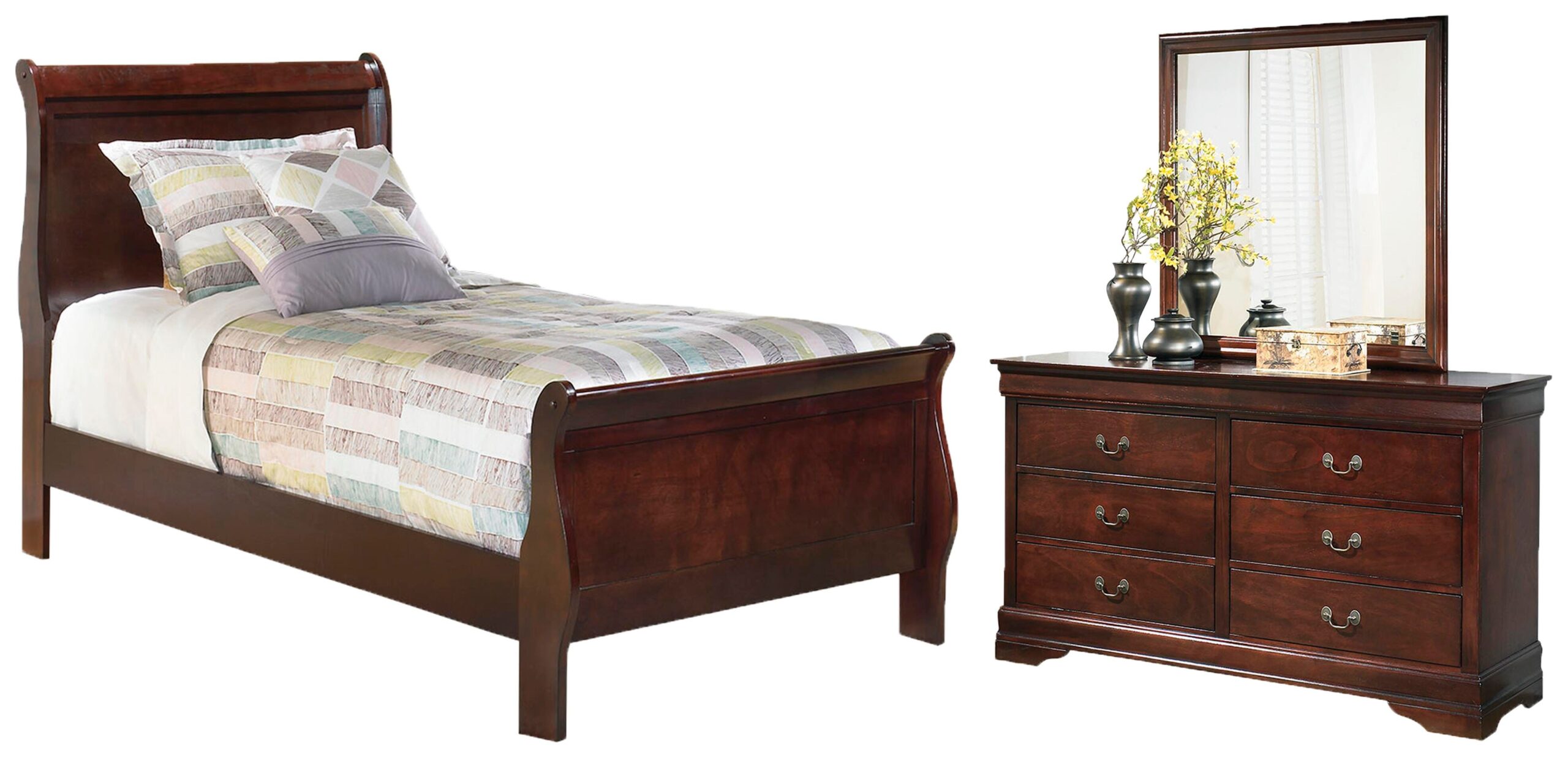 8981a37d95b235ddbd1c55d45b5673fd Alisdair Twin Sleigh Bed, Dresser and Mirror - Image 1