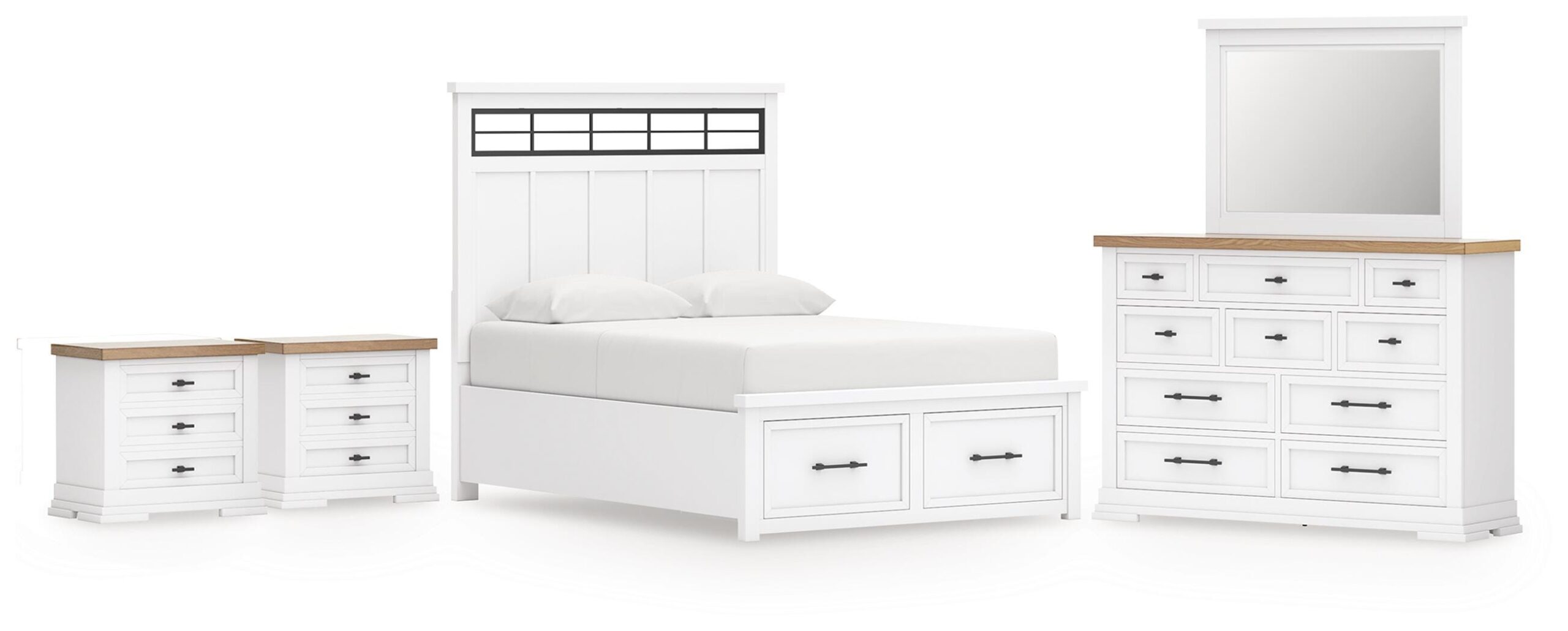 8ce468b20b379b38782ab4eb921f11aa Ashbryn Queen Panel Storage Bed, Dresser, Mirror and 2 Nightstands - Image 1