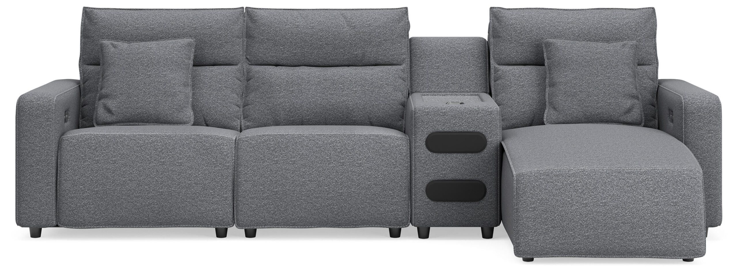 8e56d0e3c2d26a831a597518bd04a0a9 Modmax II 4-Piece Reclining Sectional with Chaise and Audio Console - Image 1