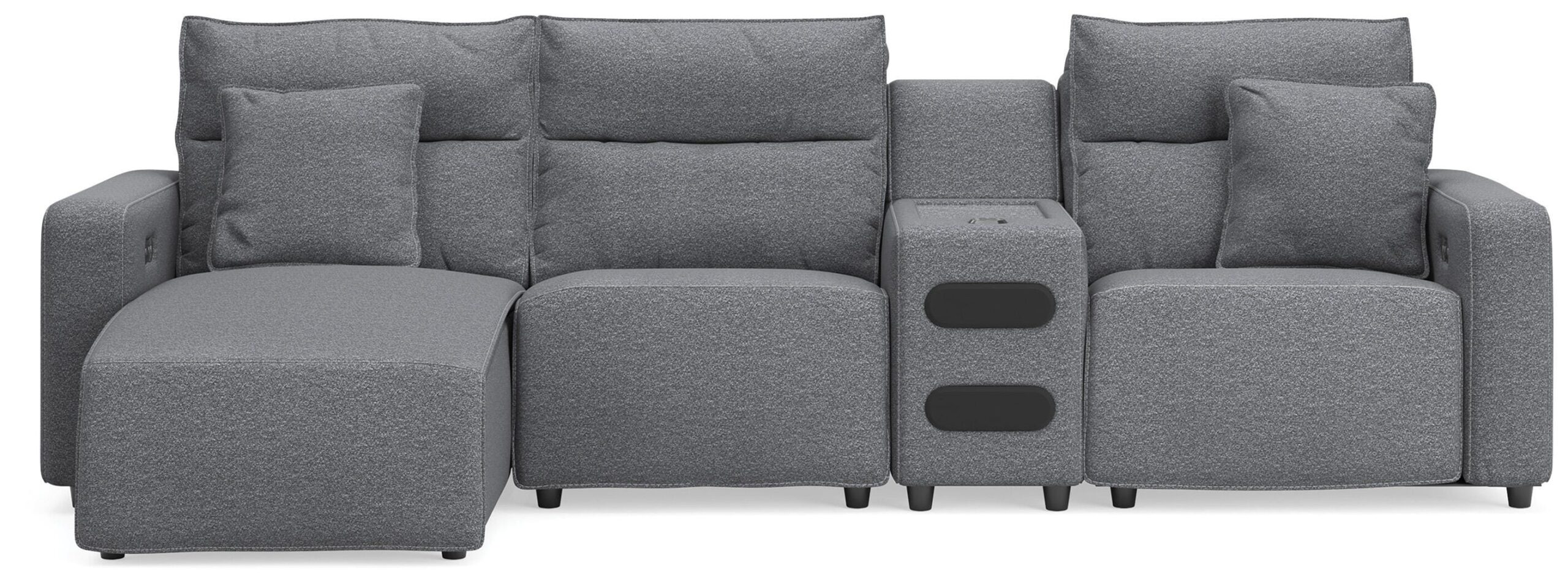 919ad24822dda44e226cab28eaae7728 Modmax II 4-Piece Reclining Sectional with Chaise and Audio Console - Image 1