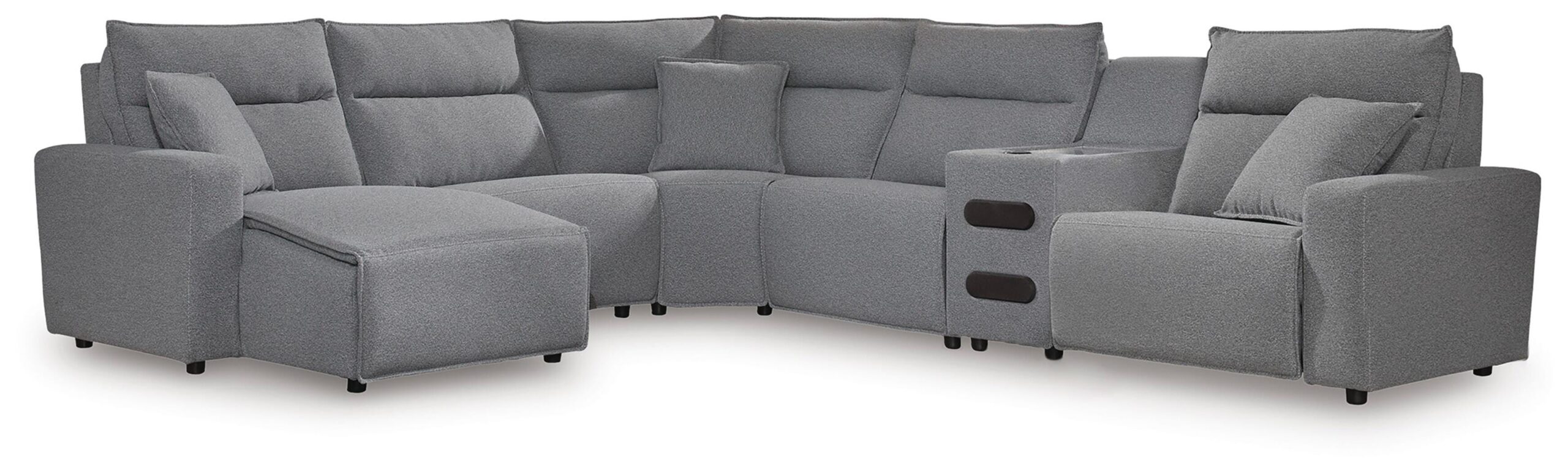 933f93ee18ec7dc24f18edeb42589a3a Modmax II 6-Piece Reclining Sectional with Chaise and Audio Console - Image 1