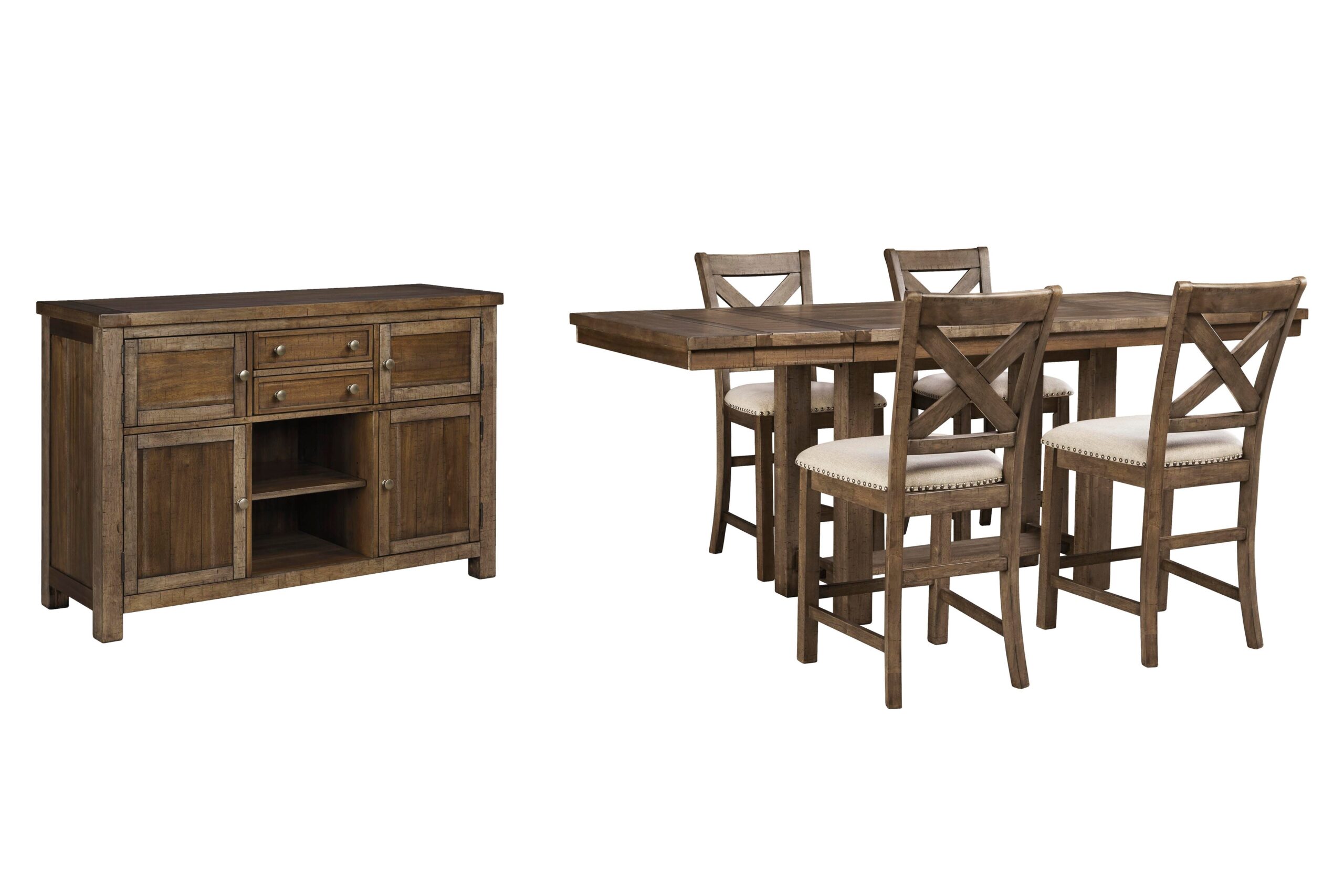 9799445f7d24848ec8f7ac421eabf020 Moriville Counter Height Dining Table, 4 Barstools and Server - Image 1