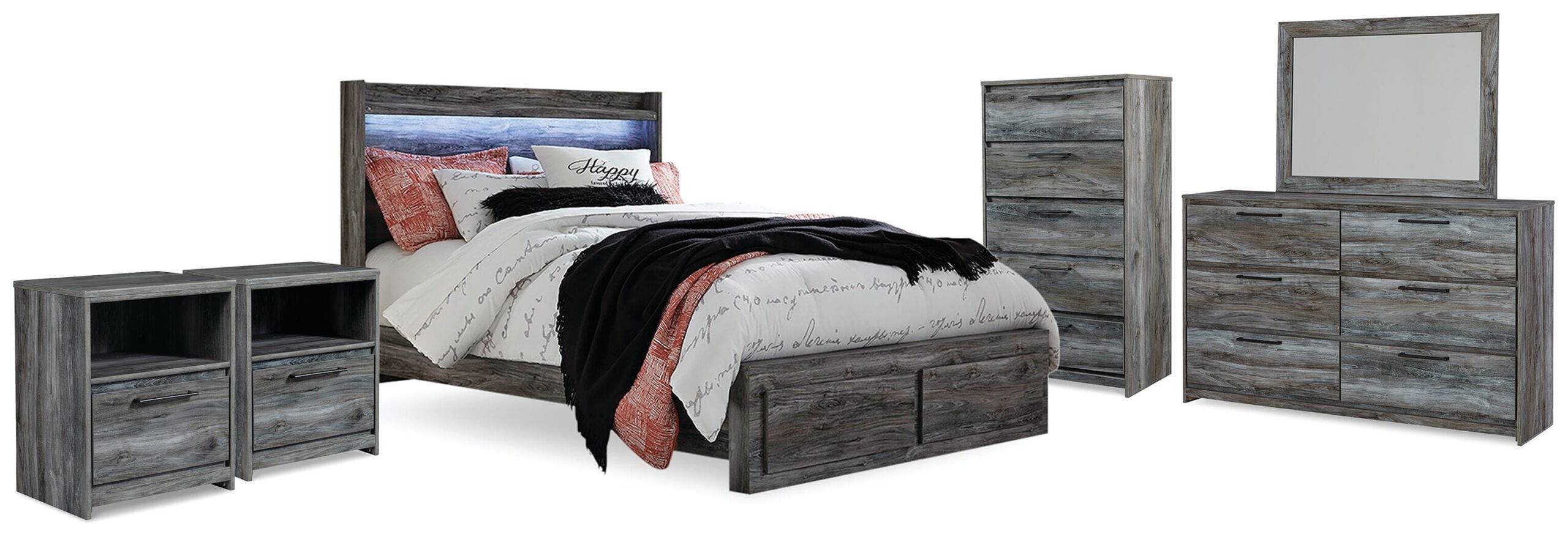 9982c724e3c930f9179ecc3d1cf2881e Baystorm Queen Panel Storage Bed, Dresser, Mirror, Chest and 2 Nightstands - Image 1