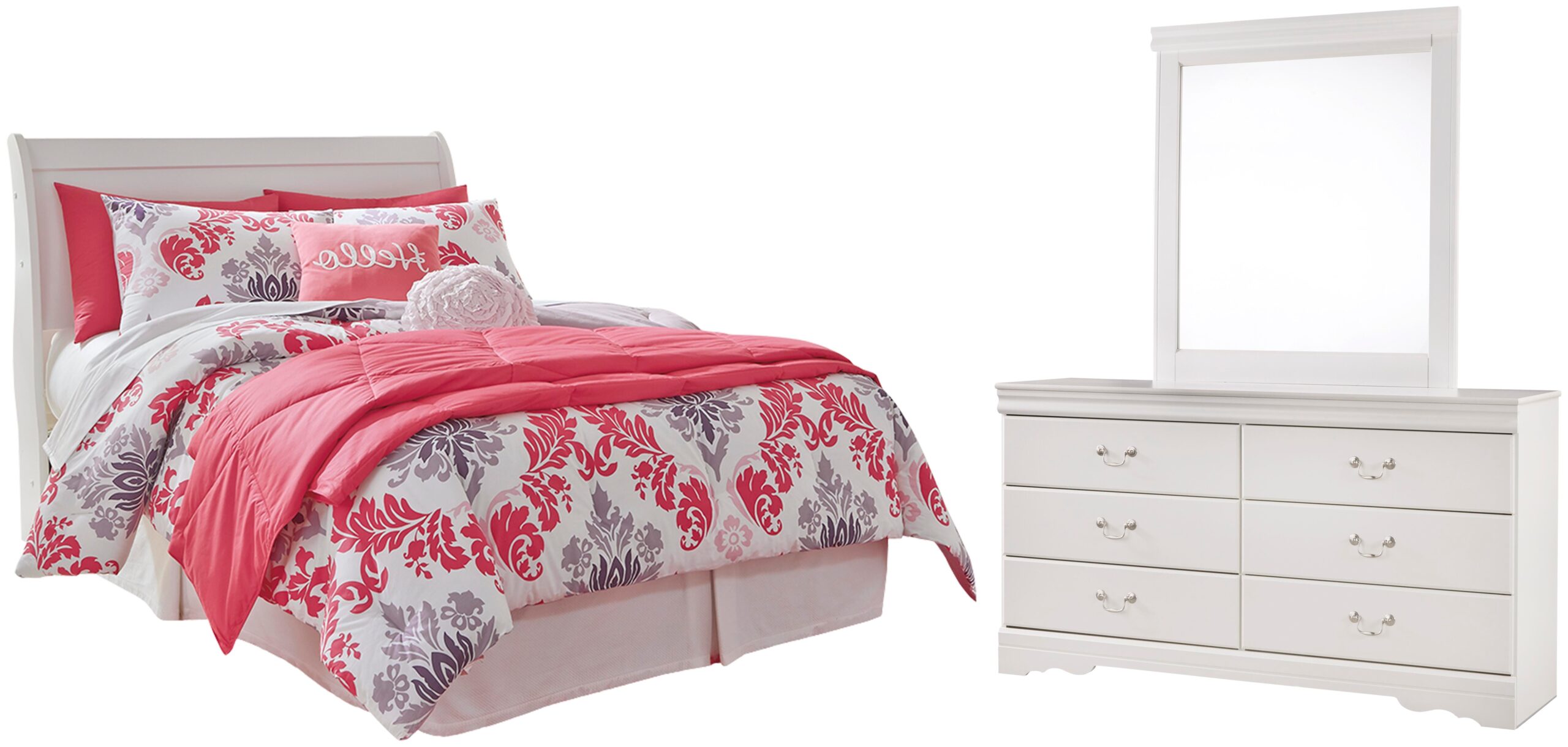 9b31a5760a7f281a96bbc0d3c642d5e8 Anarasia Full Sleigh Headboard, Dresser and Mirror - Image 1