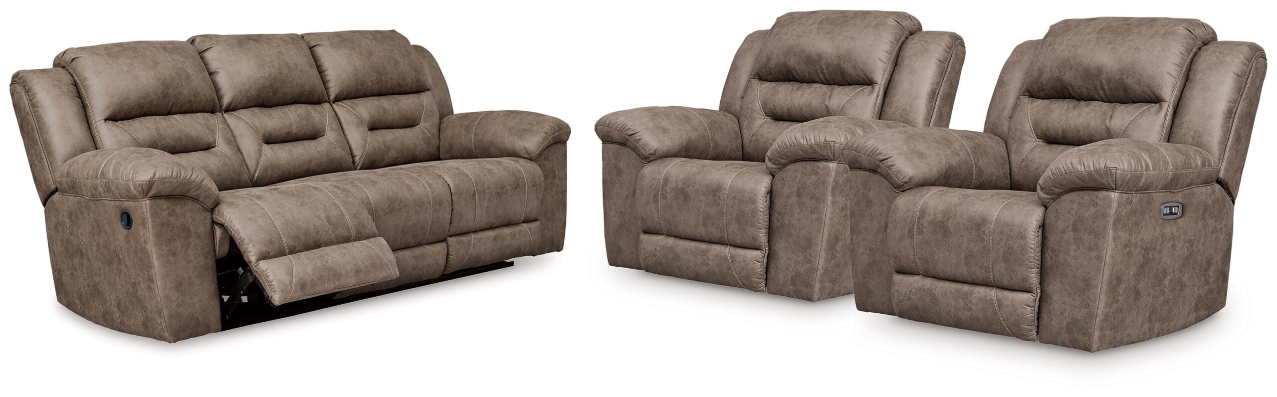 9dbb3601611d68106caa7ef4dd6bb7f2 Stoneland Reclining Sofa and 2 Power Recliners - Image 1