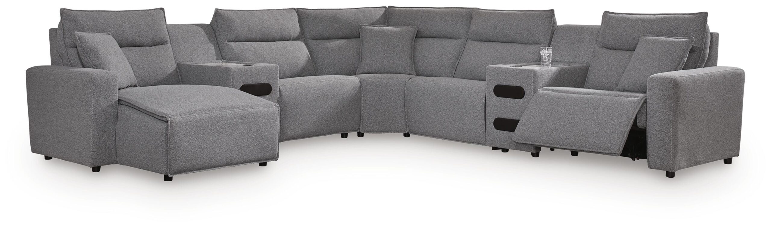 9ebe2ab76bf465147e839b83cb056b26 Modmax II 7-Piece Power Reclining Sectional with Chaise and Audio Consoles - Image 1