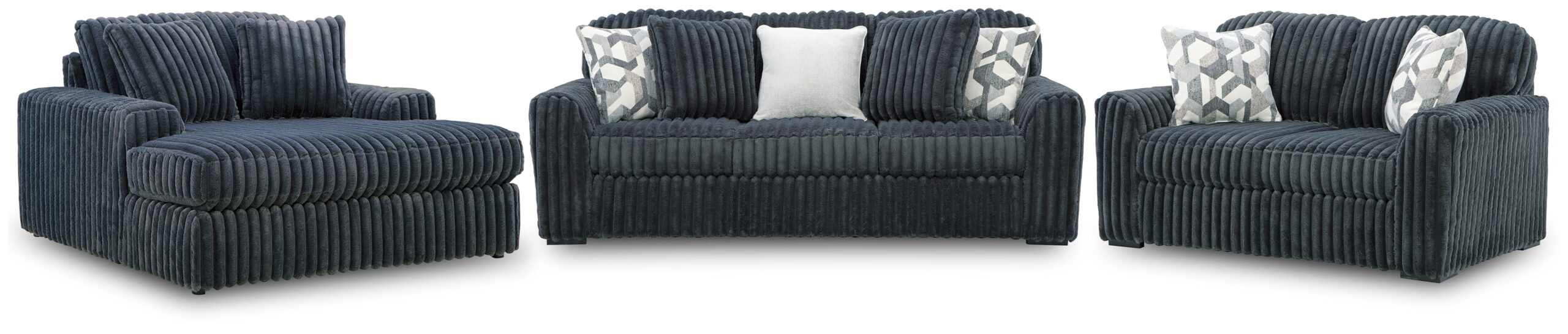 a8aee92f8375591829189e5d6e9775f6 Midnight-Madness Sofa, Loveseat and Oversized Chaise - Image 1