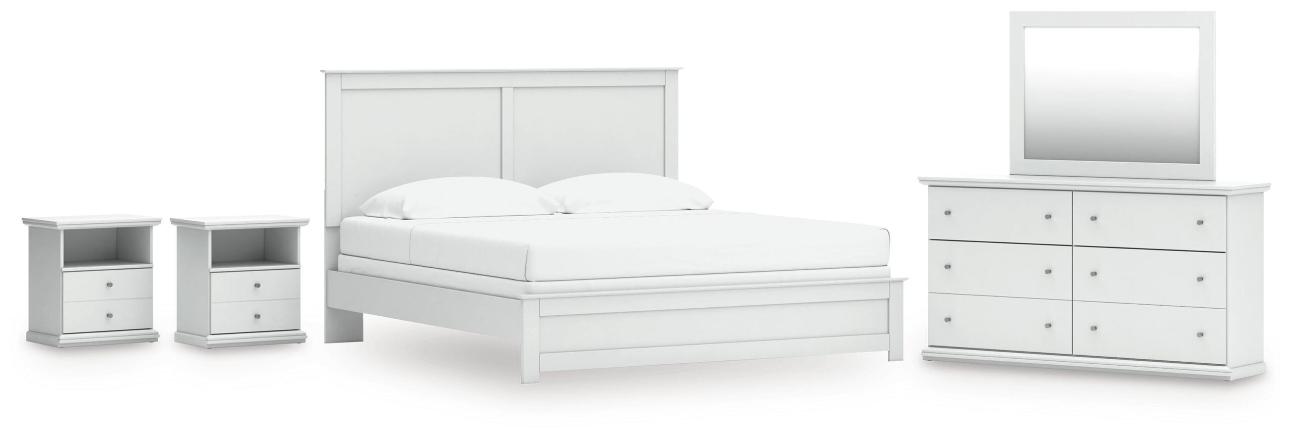 ab135fb2870c06e2f4cd52dfc21a6521 Bostwick Shoals King Panel Bed, Dresser, Mirror and 2 Nightstands - Image 1