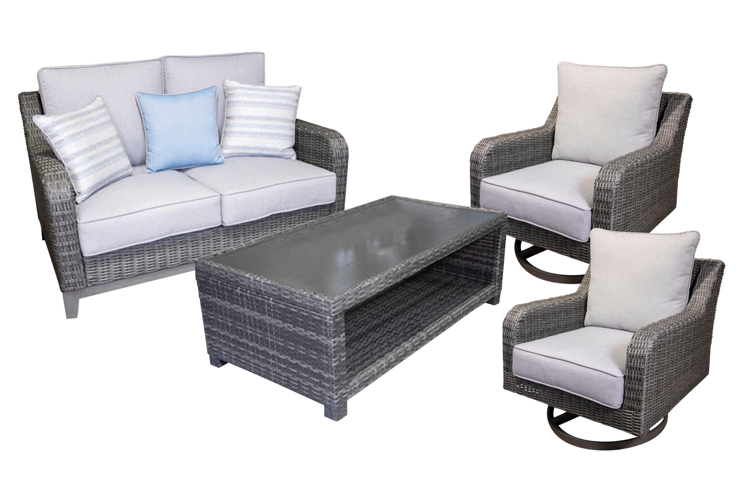 bd165d456d8ef540b21a033a2c995c33 Elite Park Outdoor Loveseat, 2 Lounge Chairs and Coffee Table - Image 1