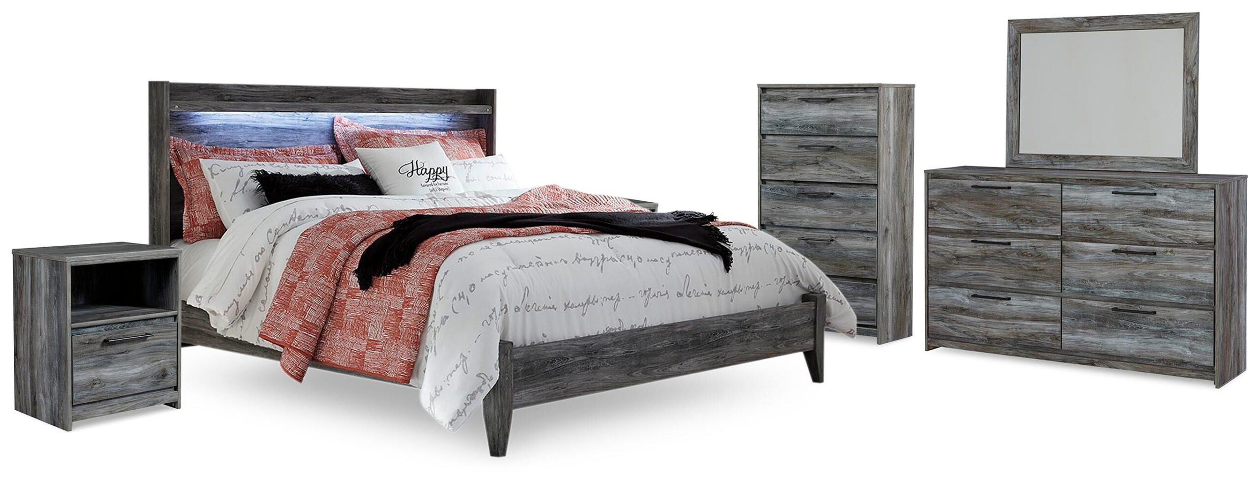 bf9effb0ea71c1c32cd159d9fa97bf0c Baystorm King Panel Bed, Dresser, Mirror, Chest and 2 Nightstands - Image 1
