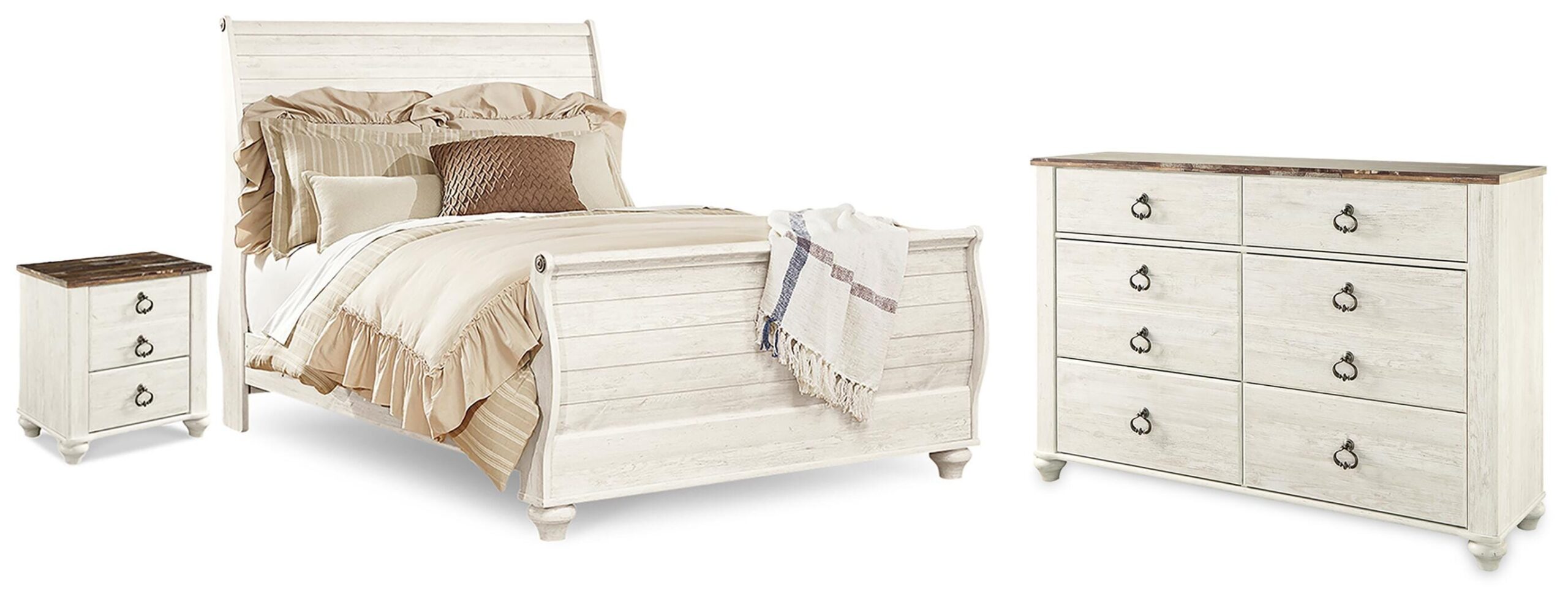 dcd75ad4748757fdcdf51a85e171c5d0 Willowton Queen Sleigh Bed, Dresser and Nightstand - Image 1