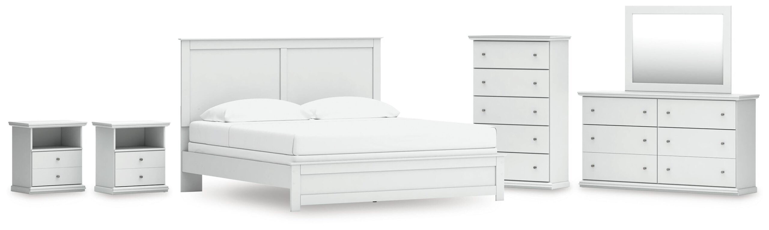 ed043d3d2832927fceac0948a690e474 Bostwick Shoals King Panel Bed, Dresser, Mirror, Chest and 2 Nightstands - Image 1