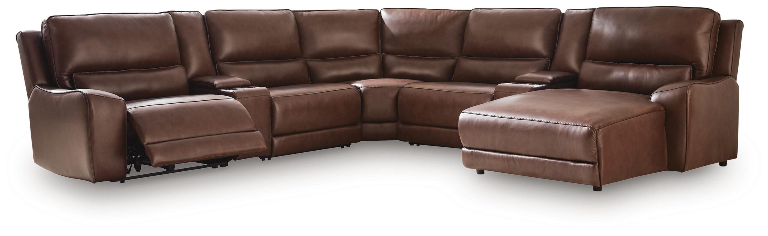 f34423b358b85241541e3ff97e29508f DeepWakes 7-Piece Reclining Sectional with Chaise and Storage Consoles - Image 1